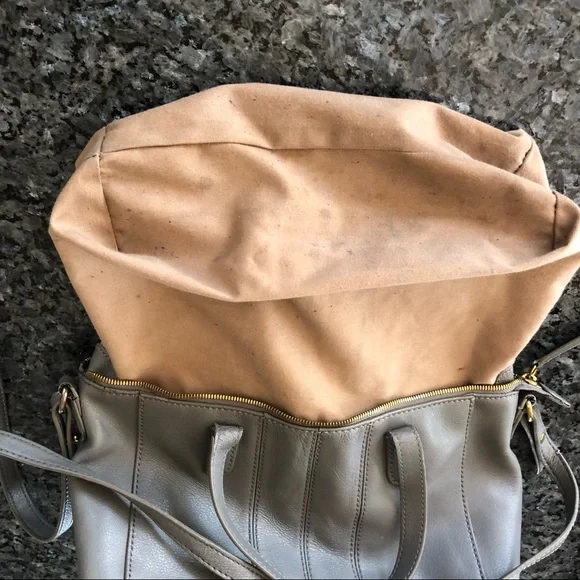 J CREW Factory Gray Leather Crossbody/Satchel Bag - Picture 10 of 16